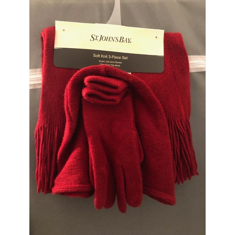 St. John's Bay Red Scarf, Hat, and Gloves Set - Picture 1 of 3